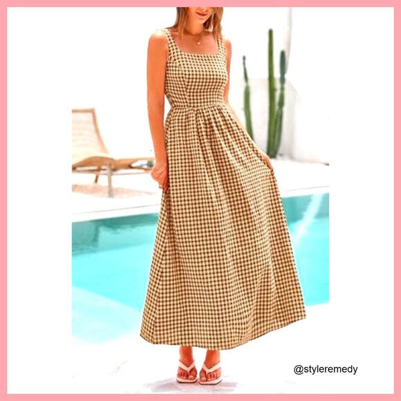 Summer Maxi Dress Spaghetti Strap Square Neck A-Line Pockets Casual Beach - Picture 6 of 7